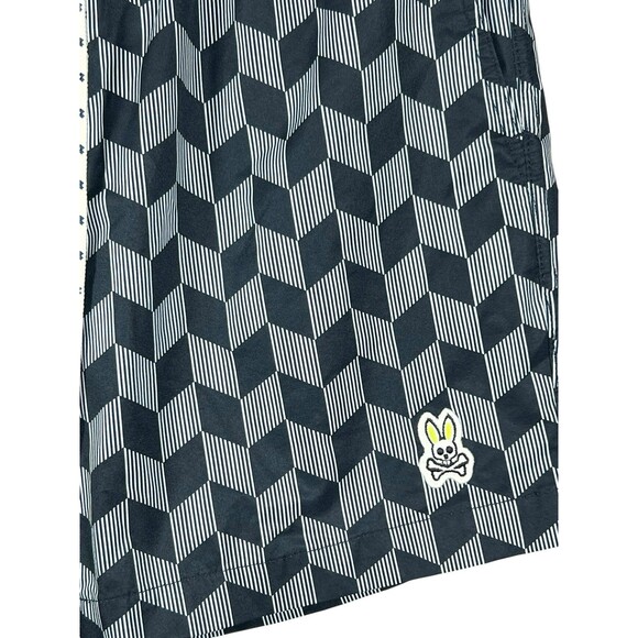 Psycho Bunny Swim Trunks Men S Geometric Black White Drawstring Lined Shorts - Picture 5 of 10